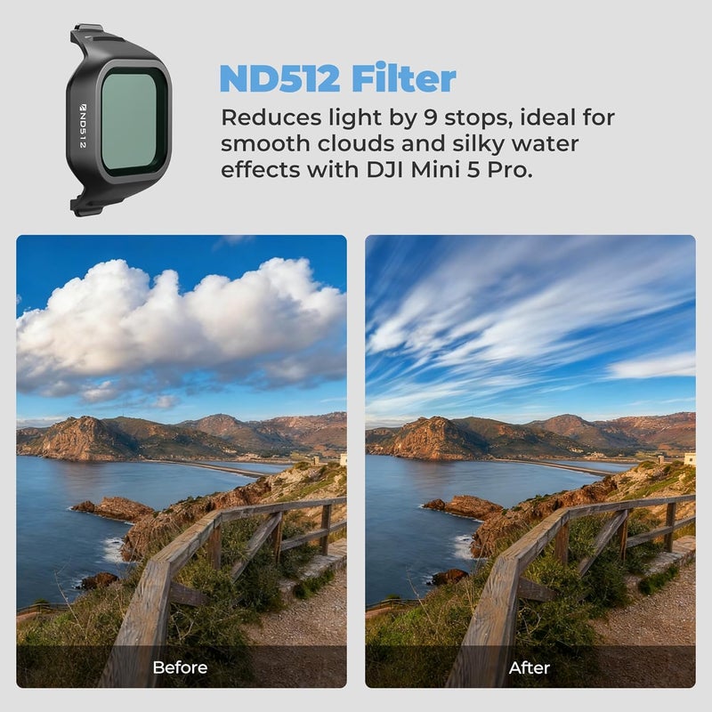 FreeWell مجموعة فلاتر ND 6-pack للاستخدام طوال اليوم لـ DJI Mini 5 Pro – ND16، ND32، ND64، ND256، ND512 و ND1000 – تحكم كامل في الضوء لمشاهد جوية سينمائية - Image 4